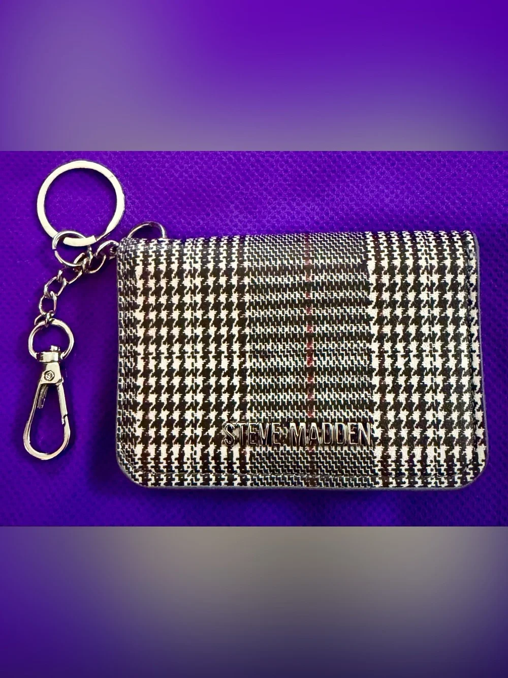 Steve Madden Black & White Houndstooth Card Wallet with Keyring